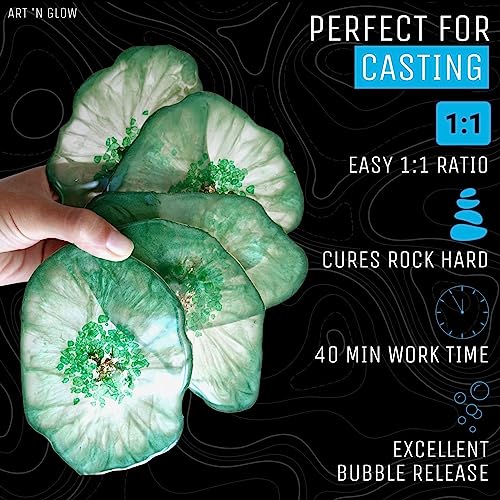 Art 'N Glow Resina epoxi para fundición y revestimiento transparentes, perfecta para moldes, manualidades, vasos, joyas, madera, apto para alimentos, no se amarillea, sin burbujas y fabricado en los Estados Unidos