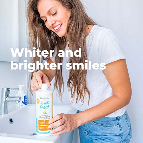 Oxyfresh Fresh Breath enjuague bucal de menta limón – galardonado con el envase bucal recomendado por el dentista, sin alcohol, sin flúor, con aloe y aceites esenciales naturales.