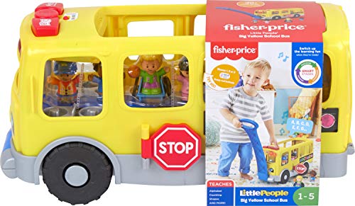 Fisher-Price Little People Big Yellow camión, Juguete Musical para Empujar y Tirar con escenarios Inteligentes para niños pequeños y preescolares