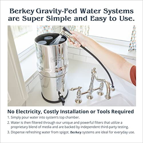 berkey BK4 X 2-bb Big berkey sSistema de filtrado de agua potable con 4 filtros – 2 Filtros De Color Negro y 2 filtros de flúor 2,25 Galón8,5 L