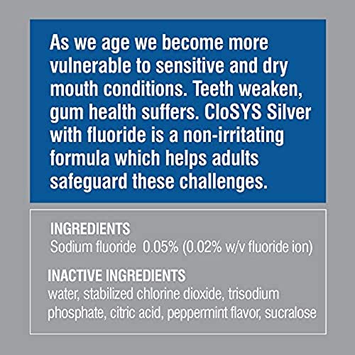 CloSYS Silver for Adults 55+ Fluoride Mouthwash, Gentle, Alcohol Free, 16 Ounce, (Pack of 2)