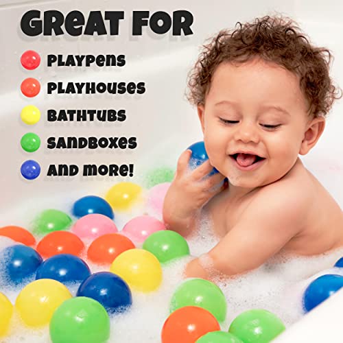 Click N' Play - Bolas de plástico para pozo de bolas, sin ftalatos y BPA, bolas de juego a prueba de aplastamiento para pozo de bolas, bolas de pozo en varios colores en bolsa de malla reutilizable y duradera con cierre, 200, 1000 unidades