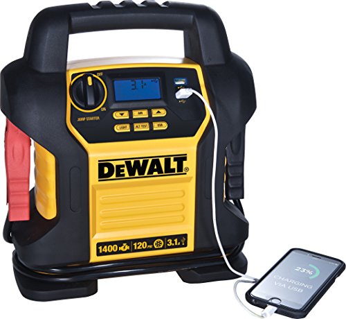 DEWALT DXAEJ14 - Arrancador Digital portátil para estación de alimentación: 1400 pico/700 amperios instantáneos, compresor de Aire Digital de 120 PSI, Puertos USB de 3.1 A, Abrazaderas de batería