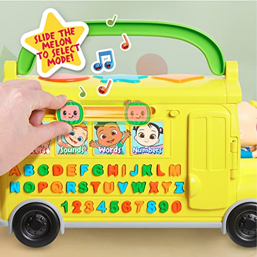 Just Play CoComelon Autobús de Aprendizaje Musical, reconocimiento de números y Letras, fonética, Juguete de autobús Escolar Amarillo Que Reproduce ABC y Ruedas en el autobús
