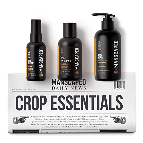 Manscaped Crop Essentials, Male Care Hygiene bundle, Includes Invigorating Body Wash, Moisturizing Ball Deodorant, High performance body Toner (pH balanced) plus FREE Disposable shaving mats