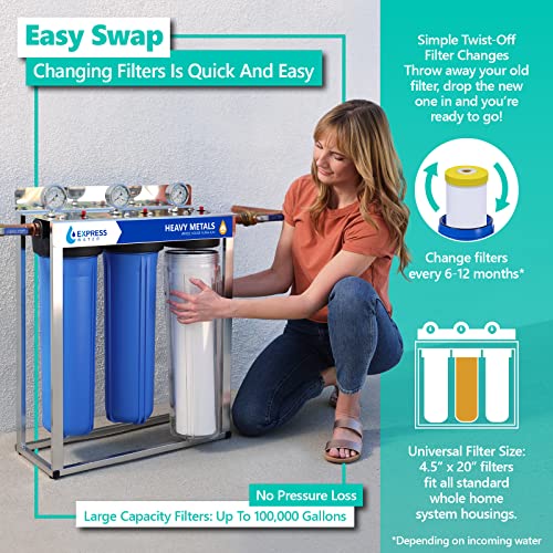 Express Water FLTWH2045K - Filtro de agua de degradación cinética - KDF de carbono catalítico de gran capacidad, filtración de metal pesado para toda la casa, 11,4 x 50,8 cm, color blanco