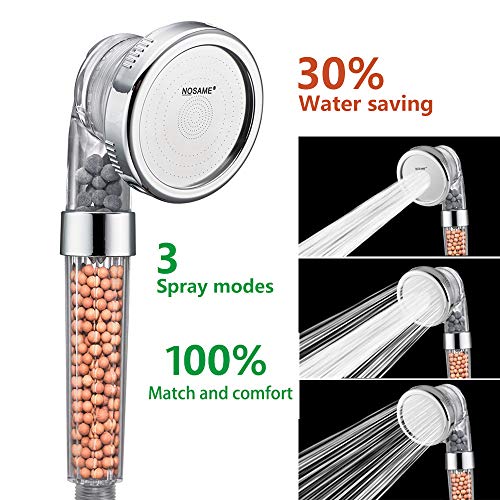 (Clear) - Shower Head, Ionic Filter Filtration High Pressure Water Saving 3 Mode Function Spray Handheld Showerheads for Dry Skin & Hair by Nosame