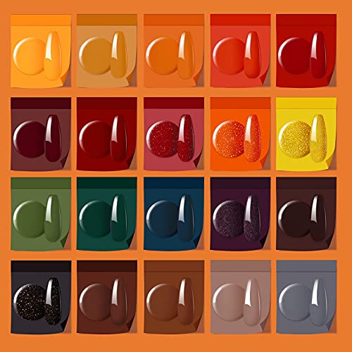 Beetles 20 Pcs Gel Nail Polish Kit-Cozy Campfire Fall Winter Orange Yellow Green Gel Nail Polish Set Colors Collection Soak Off LED Nail Lamp Base Top Coat Gel Nail Kit Christmas Thanksgiving Gifts