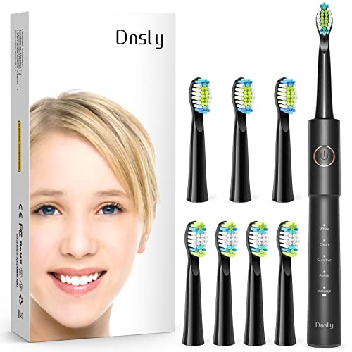 Dnsly - Cepillo de dientes eléctrico para adultos, cepillos de dientes sónicos recargables ultrasónicos, negro, blanco, rosa