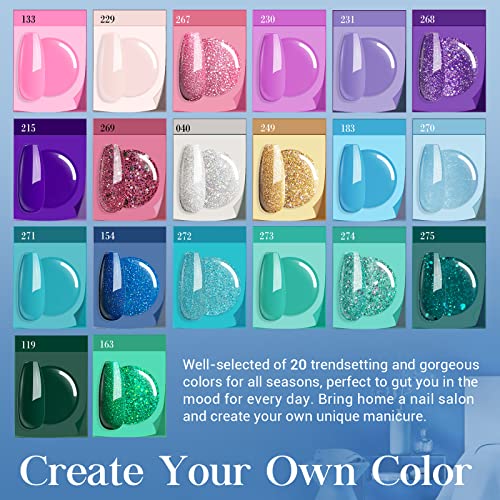 Azurebeauty - Kit de 20 colores para principiantes de uñas en polvo, 29 piezas de la serie de sirenas con purpurina rosa y 4 juegos de líquidos con capa superior/base para manicura francesa para principiantes, salón de bricolaje