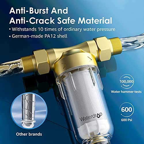 Waterdrop Filtro de agua de sedimentos reutilizable, sistema de prefiltración para toda la casa