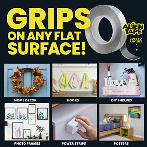 Bell+Howell - Alientape Nano cinta de doble cara, adhesivo extraíble multiusos con agarre transparente, cinta de montaje lavable, resistente, para alfombras, marcos de fotos, decoración de pósteres