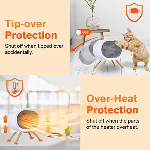 F.EASY.D Calentador de espacio, calentador de espacio pequeño de 1000 W para uso en interiores, calentador de cerámica PTC de calentamiento rápido, bonito calentador de espacio portátil para oficina, hogar, recámara, baño, computadora