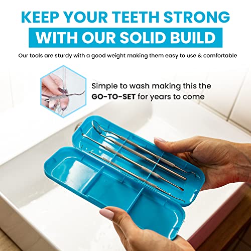 Dental Hygiene Kit - Calculus & Plaque Remover Set - Stainless Steel Tarter Scraper, Tooth Pick, Dental Scaler And Mouth Mirror.Dentist Home Use Tools (Teal)