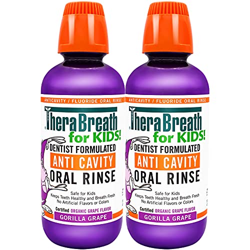 TheraBreath – Kids Oral Rinse – Anti-Cavity Formula – Fluoride + Xylitol Oral Rinse – Great-Tasting Organic Gorilla Grape Flavor – Safe for Kids – 16 Ounces – Two-Pack