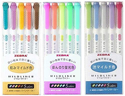 Zebra Mildliner Color suave doble cara rotuladores marcadores de profundidad, cálido y fresco (paquete de 3, venta)