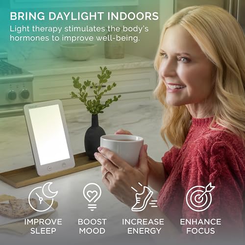 Verilux HappyLight® VT41 Lumi Plus 10.000 Lux LED lámpara de terapia de luz última intervensión de rayos UV con brillo ajustable y temporizador de cuenta atrás, 31 pies cuadrados. pulgadas. Tamaño de la lente