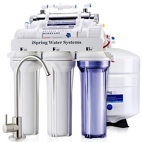 iSpring RCC7U WQA Gold Seal 6-Stage 75GPD Reverse Osmosis Water Filter System With 11W Flow-Sensor, UV Sanitation Stage