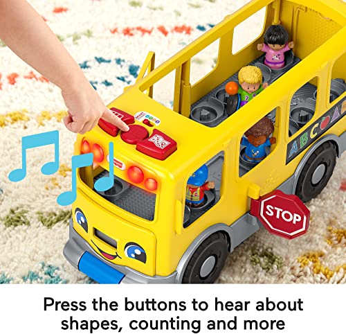 Fisher-Price Little People Big Yellow camión, Juguete Musical para Empujar y Tirar con escenarios Inteligentes para niños pequeños y preescolares
