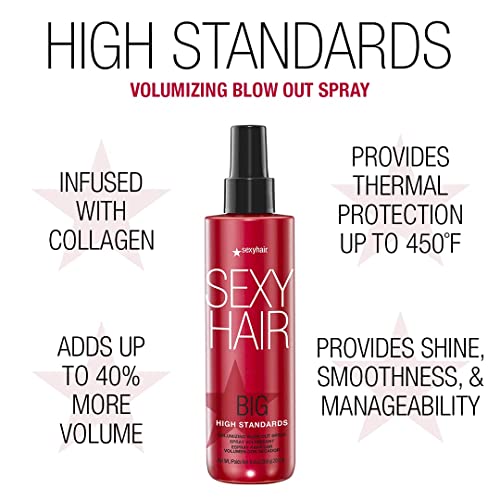SexyHair Big High Standards Volumizing Blow Out Spray, 6.7 Oz | Up to 40% More Volume | Shine, Smoothness and Manageability | Thermal Protection