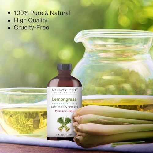 Majestic Pure Lemongrass Essential Oil, 100% Pure and Natural with Therapeutic Grade, Premium Quality Lemongrass Oil, 4 Fl. Oz.