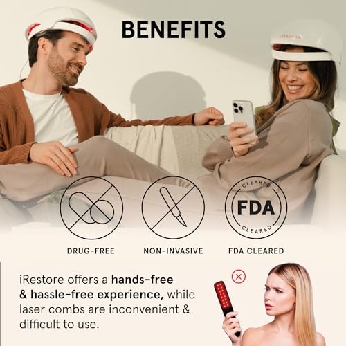 iRestore Laser Hair Growth System - FDA-Cleared Hair Loss Treatment & Treats Balding, Thinning Hair for Men and Women - Laser Hair Restoration Therapy Improves Hair Thickness, Volume, and Density by iRestore