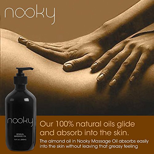 Nooky Massage Oil with 100% Premium Natural Ingredients. Relaxing Essential and Sweet Almond Oils for Massaging 16oz