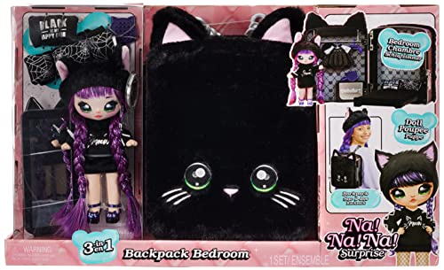 MGA Entertainment Na! Na! Na! Surprise 3 en 1 Mochila Dormitorio Black Kitty con Muñeca Tuesday Meow de Edición Limitada