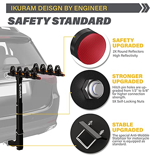IKURAM - Soporte para bicicleta de 2/3/4 con enganche de montaje doble plegable para coches, camiones, SUV y furgonetas con un receptor de enganche de 2 pulgadas (mejor momento para comprar)