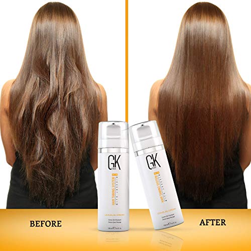 GK HAIR Global Keratin Leave In Conditioner Cream (4.4 Fl Oz/130ml) Acondicionador Desenredante Hidratante Suavizante Hidratante y Control de Frizz Para Cabello Seco Dañado Protección Antes de Nadar - Todo Tipo de Cabello
