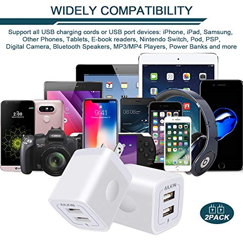 USB Wall Charger, [2-Pack] 5V/2.1AMP AILKIN 2-Port USB Wall Charger Home Travel Plug Power Adapter Charging Box for iPhone 14 13 12 Pro MAX Mini SE 11 11Pro XS XR X 8 Plus, Samsung Galaxy, LG, Moto