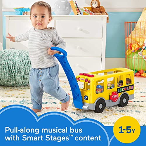 Fisher-Price Little People Big Yellow camión, Juguete Musical para Empujar y Tirar con escenarios Inteligentes para niños pequeños y preescolares