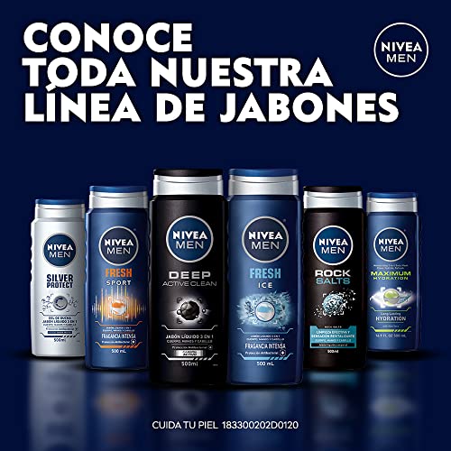 NIVEA MEN Jabón Líquido Corporal 3 en 1 para Cuerpo, Rostro y Cabello, Active Clean Body Wash Antibacterial, 500 ml