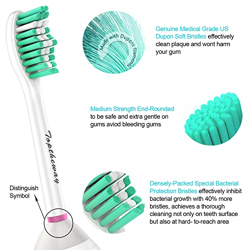 Toptheway Cabezales de cepillo para polvo de repuesto compatibles con Sonicare E-Series HX7022/66, compatible con Sonicare Essence, Xtreme, Elite, Advance y CleanCare Asas atornillables, 6 unidades
