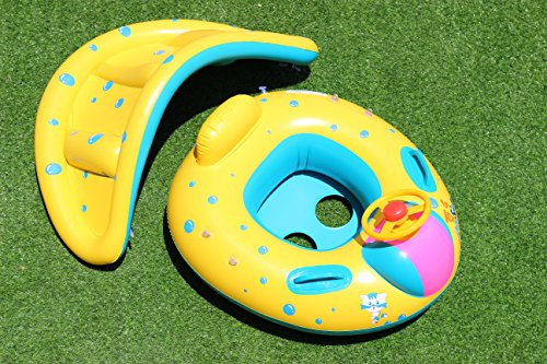 FindUWill Inflatable Baby Float-Pool Swimming Ring with Sun Canopy with Inflator Pump,Waterproof Carry Bag,Duck Toys