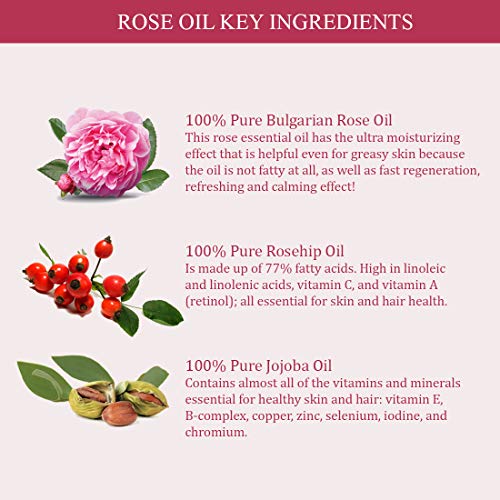 Hera Nature Rose Antioxidant Bulgarian Essential Oil, 100% Pure, in Jojoba & Rosehip Oil, Therapeutic Grade (USA) 30ML(1oz)