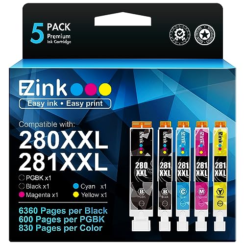 E-Z Ink (TM) - Cartucho de tinta compatible para Canon PGI-280XXL CLI-281XXL PGI 280 XXL CLI 281 XXL para PIXMA TR7520 TR8520 TS6120 TS8120 TS9120 (1 PGBK, 1 negro, 1 cian, 1 magenta, 1 Amarillo 5555 Paquete