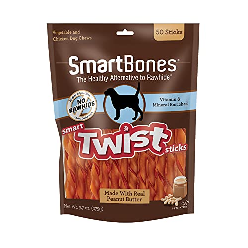 Smartbones Smart Twist palitos con Mantequilla de maní 190 Unidades, masticables sin Piel para Perros, SBTT-02943