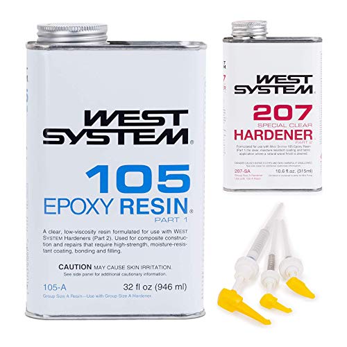 West System 105A Resina Epoxi (32 ml) Paquete con 207SA Especial Clear Epoxy Hardener (11 ml) y 300 Mini Bombas Epoxi Metering Set de 3 bombas (3 unidades)