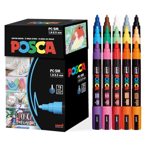 Uni-posca PC-5M15C Set de 15 marcadores de punta media