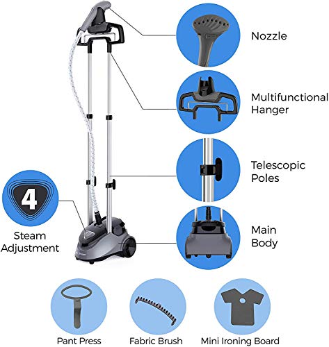 pursteam Full Size Garment Tela Steamer profesional heavy duty líder de la Industria 2.5 Litro (85 fl. oz.) tanque de agua de la Producción más de 60 min de vapor continuo con 4 Nivel vapor ajuste