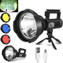 Uhanciny Linterna recargable de alto lúmenes, 150000 lúmenes, luces LED para exteriores, de mano, grande, superbrillante, potente luz flash con 4 modos, IPX6 impermeable, trípode de pie