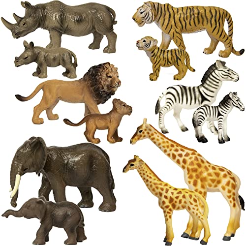 SANDBAR TOYS Safari Animals Set (12 Piece) - Wild Animals, Baby Animals, Zoo Animals, Jungle Animals, and African Animals - Educational Child Development Toy - Kids, Toddlers, Children Toy Figures