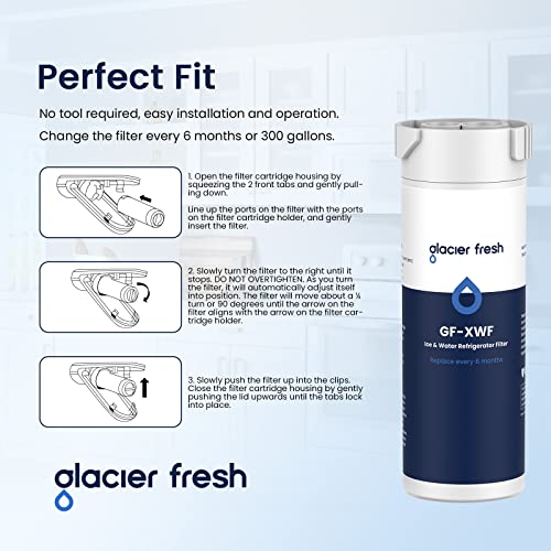 GLACIER FRESH XWF - Filtro de agua de repuesto para nevera GE XWF, paquete de 2 (no XWFE)