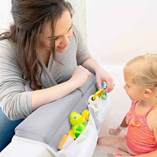 Reposacabezas para tina y codo de bebé, 1,75 pulgadas, extra grueso, almohadilla de rodillera y codo para tina. Coderas para tina con organizador de juguetes y accesorios para bebés, color gris