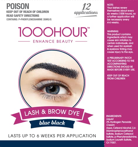 1000 Hour Eyelash & Brow Dye/Tint Kit Permanent Mascara (Blue-Black) by 1000Hour