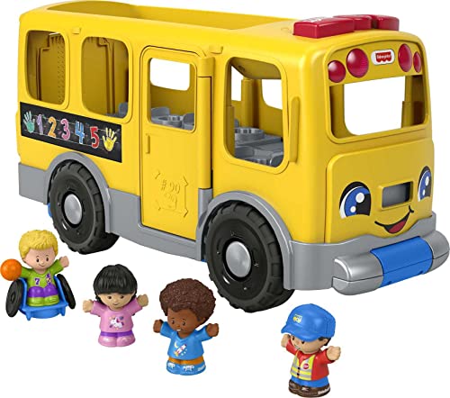 Fisher-Price Little People Big Yellow camión, Juguete Musical para Empujar y Tirar con escenarios Inteligentes para niños pequeños y preescolares