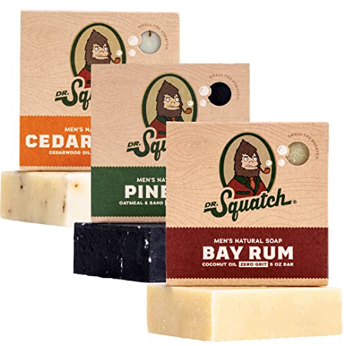 Dr. Squatch Men's Soap Sampler Pack (3 Bars) ¢‚¬€œ Pine Tar, Cedar Citrus, Bay Rum Bars ¢‚¬€œ Natural Manly Scented Organic Soap for Men (3 Bar Bundle Set)