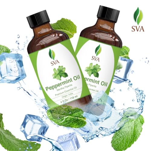 SVA Organics 100% Natural Peppermint Essential Oil â€"Therapeutic Grade Aromatic Oil, 4 Fl Oz with Dropper | Natural Aromatherapy Oils