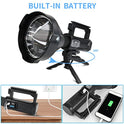 Linterna LED recargable de 8000 lúmenes altos, linterna súper brillante con 4 modos IPX5 impermeable, gran luz de búsqueda para pesca, senderismo y camping con trípode y salida USB